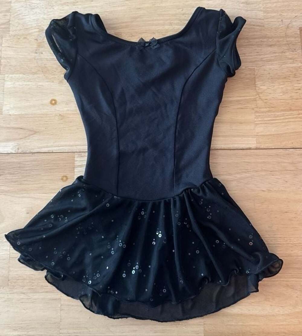 Capezio Girls Black Sequined Skirted Leotard Size S